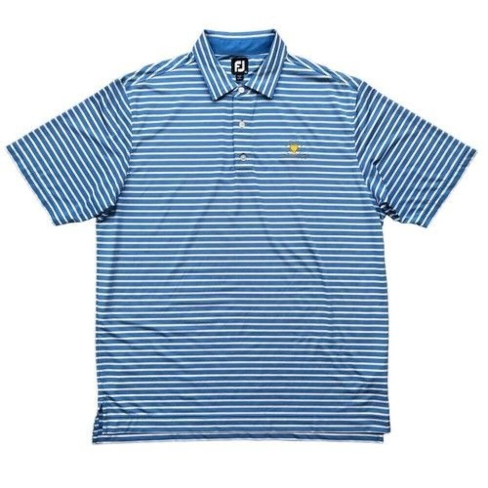 FootJoy presidents cup golf Striped Polo Shirt Blue White Collared short sleeve